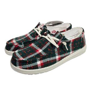 Hey Dude Wendy Confetti Plaid Cozy Red Green Multi Slip-on Shoes Women's Size 10